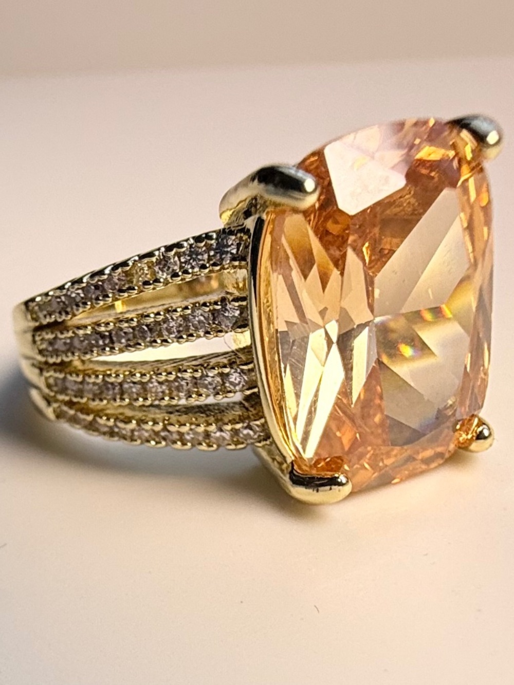 Gold Tone Ring with Champagne Colored Gemstone - Picture 4 of 10